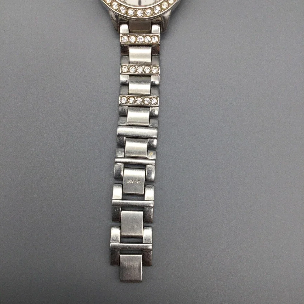 Fossil Womens Watch 34mm Silver Tone Crystals ES-3362 Steel New Battery 7